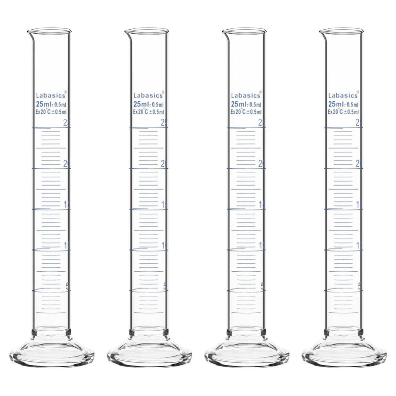 Labasics 4-Pack Borosilicate Glass 25 ml Heavy Wall Graduated Cylinder Measuring Cylinder - Image 1